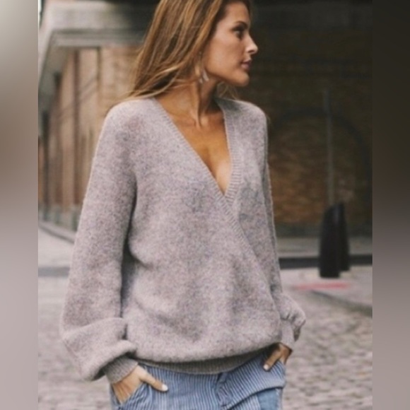 Free People Sweaters - FREE PEOPLE karina faux wrap sweater grey oversized XS
